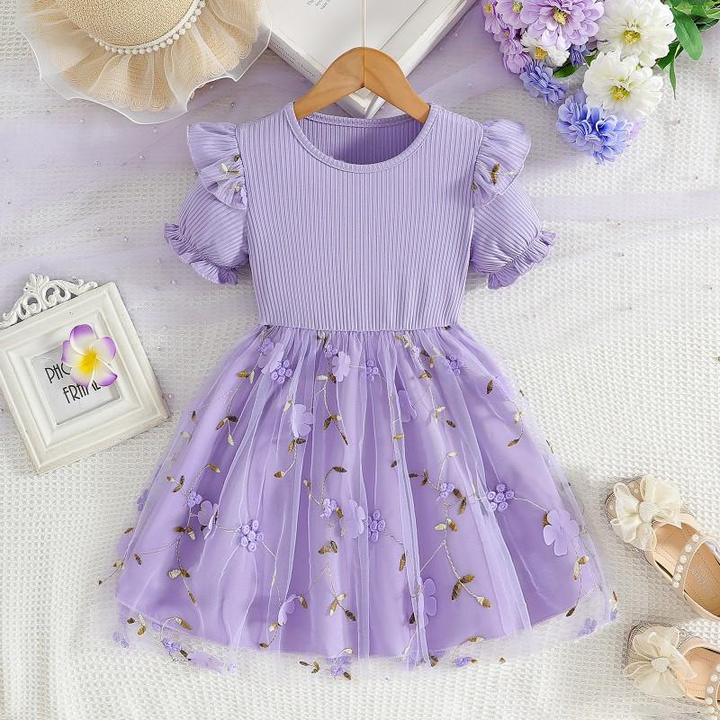 Baby Girls Princess Dress Long Sleeve Mesh Embroidery Bow Party Gown Fall