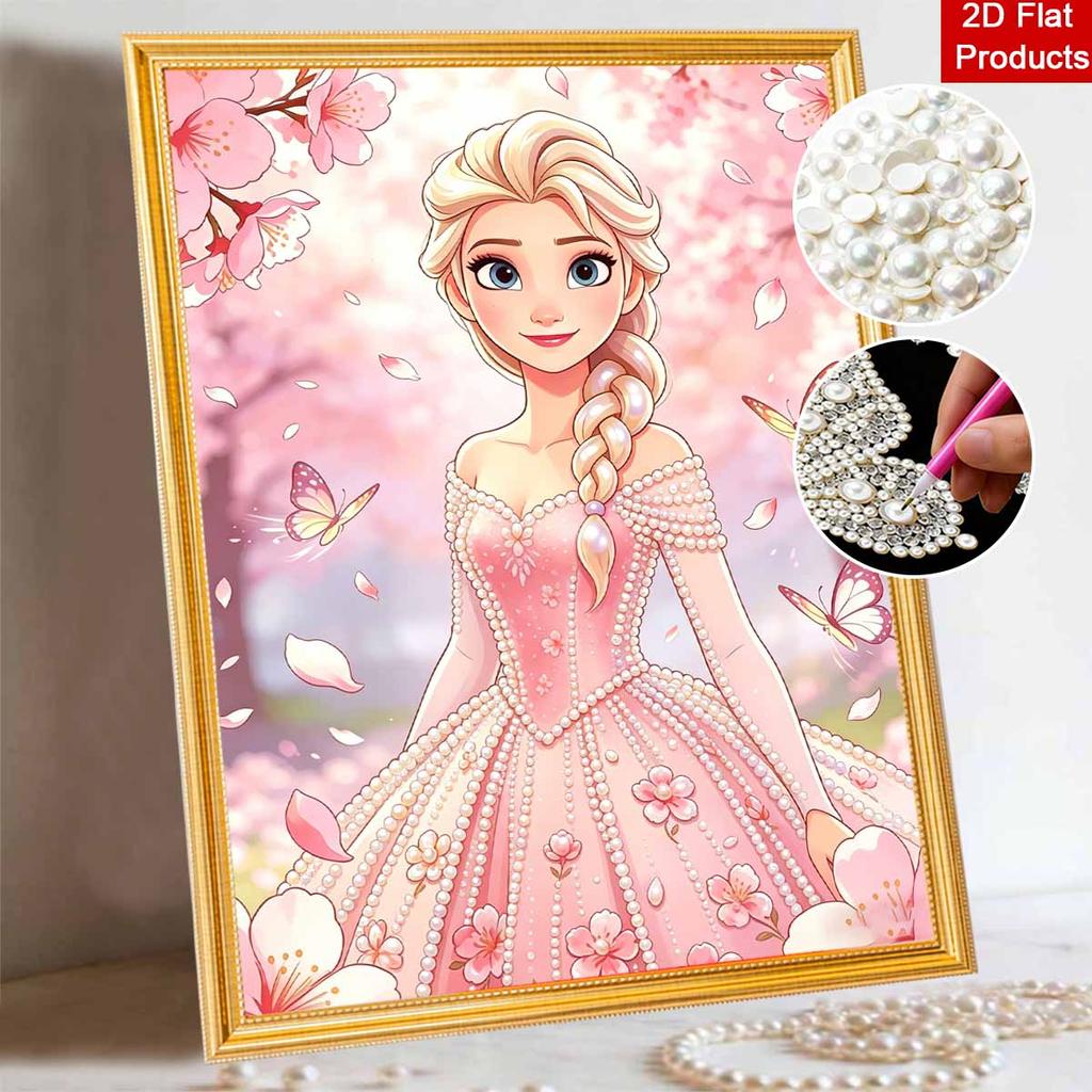 Disney Pearl Painting Frozen Elsa Pink Pearl Dress Handmade DIY Pearl Gemstone Painting Pictures Crafts Special Shape Home Wall Decoration