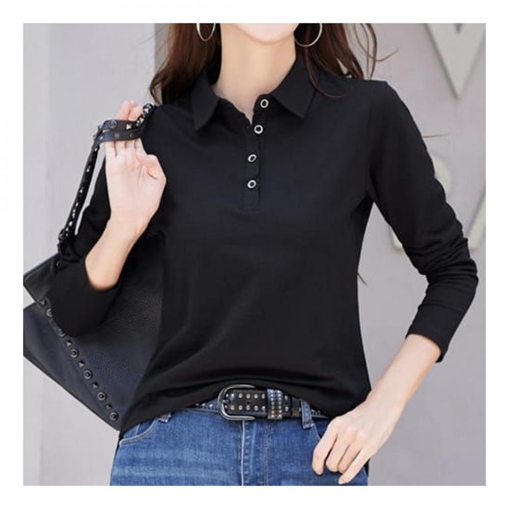 Navava Men S Solid Color BuTTon Collar Long Sleeve T ShirT nT1488