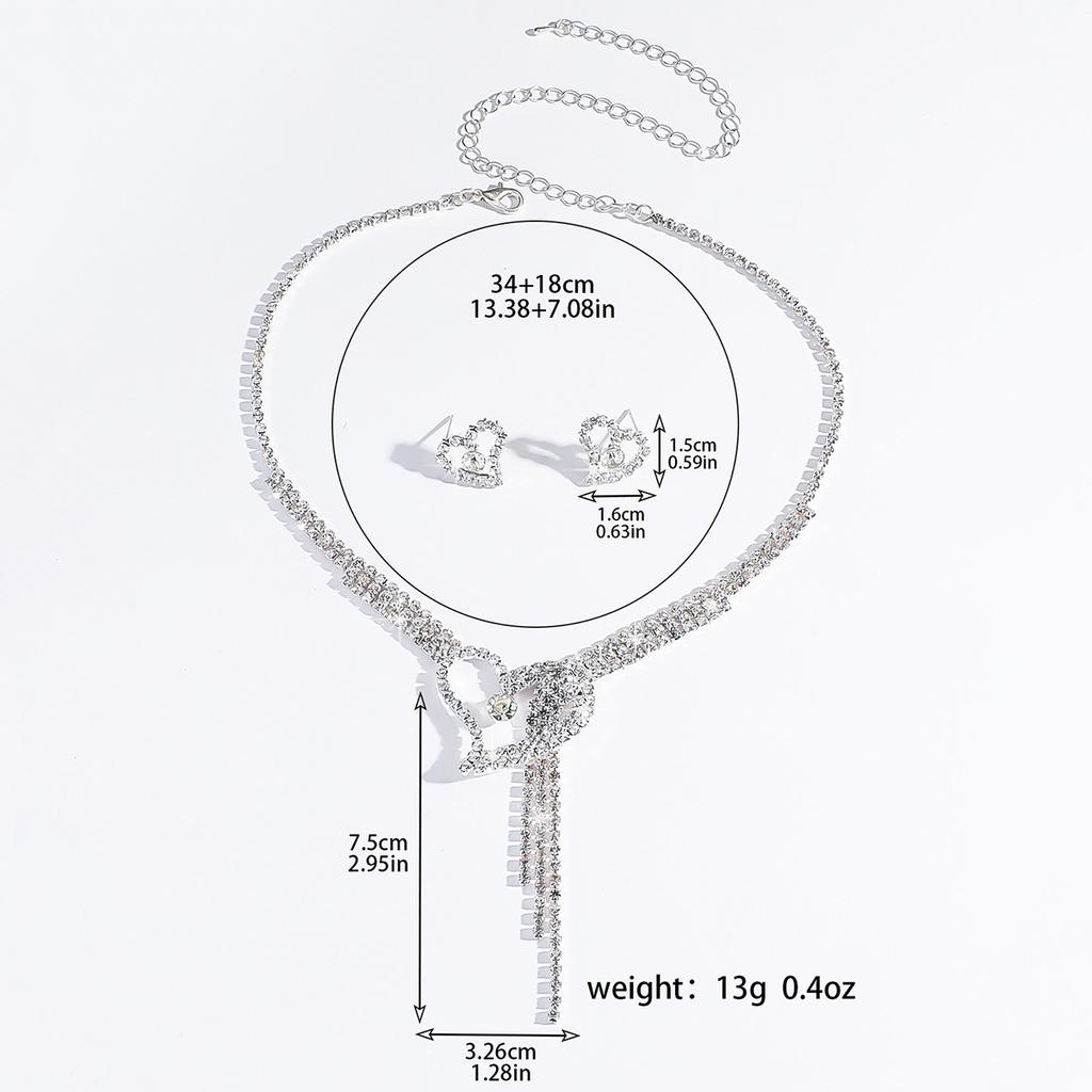 3-teiliges Damenmode Strass Pfirsichherz Halskette Ohrringe Zirkon Set, geeignet für Hochzeiten, Partys und Weihnachtsgeschenke