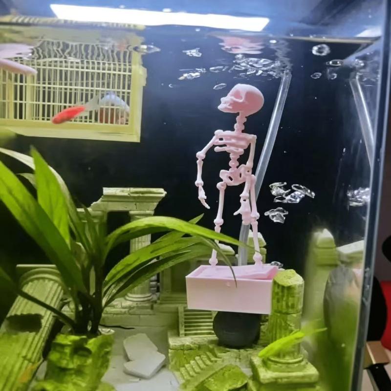 1Pcs Dancing Skeleton Aquarium Bubbler Unique 3D Printed Plastic Skull Ornament for Fish Tank Landscaping