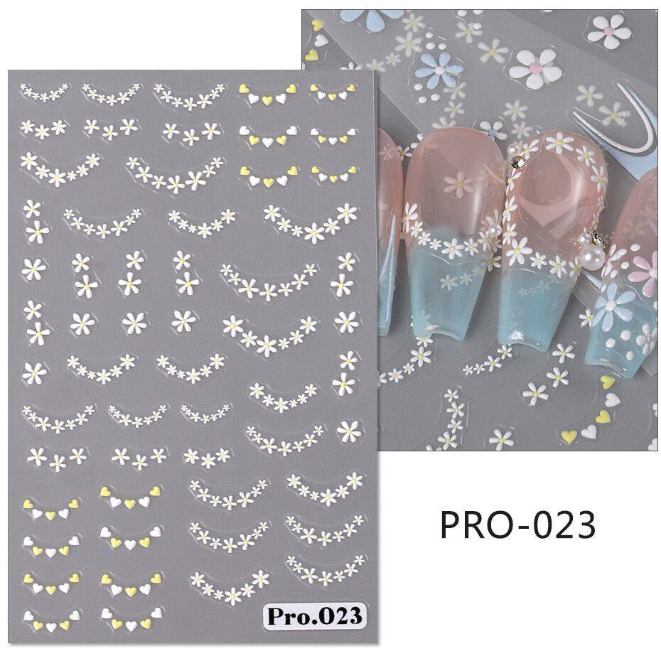 

5D тисненные наклейки для ногтей с цветами ромашки, французский маникюр, цветочные лепестки, принт, летние слайдеры в стиле бохо, наклейки для украшения ногтей PRO-023