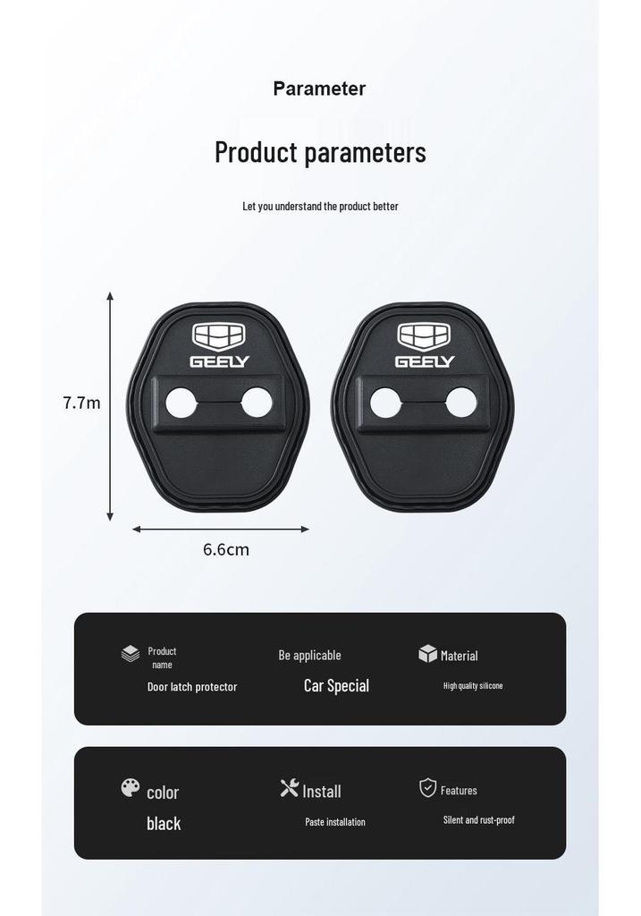 Geely Car Door Lock Buckle Cover & Shock Absorption Sleeve for Xingyue L, Haoyue L, Emgrand GS, Jiaji, Binrui, Vision Models.