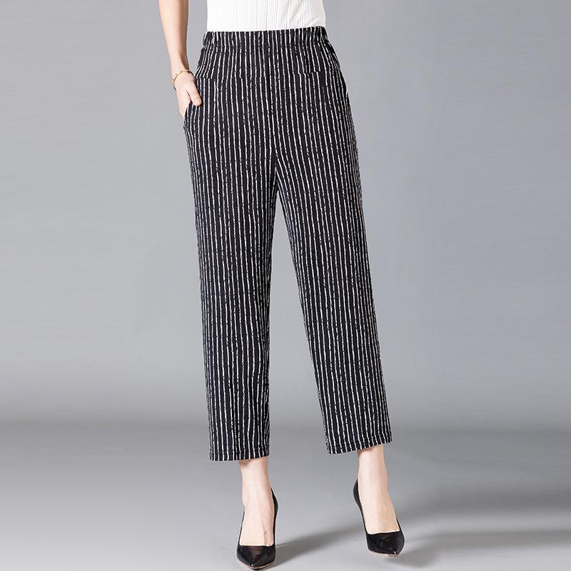 Zomer Dames Harembroek Casual Hoge Taille Broek Geprint Elastische Taille Middelgrote Rechttoe-pijp Broek voor Moeders