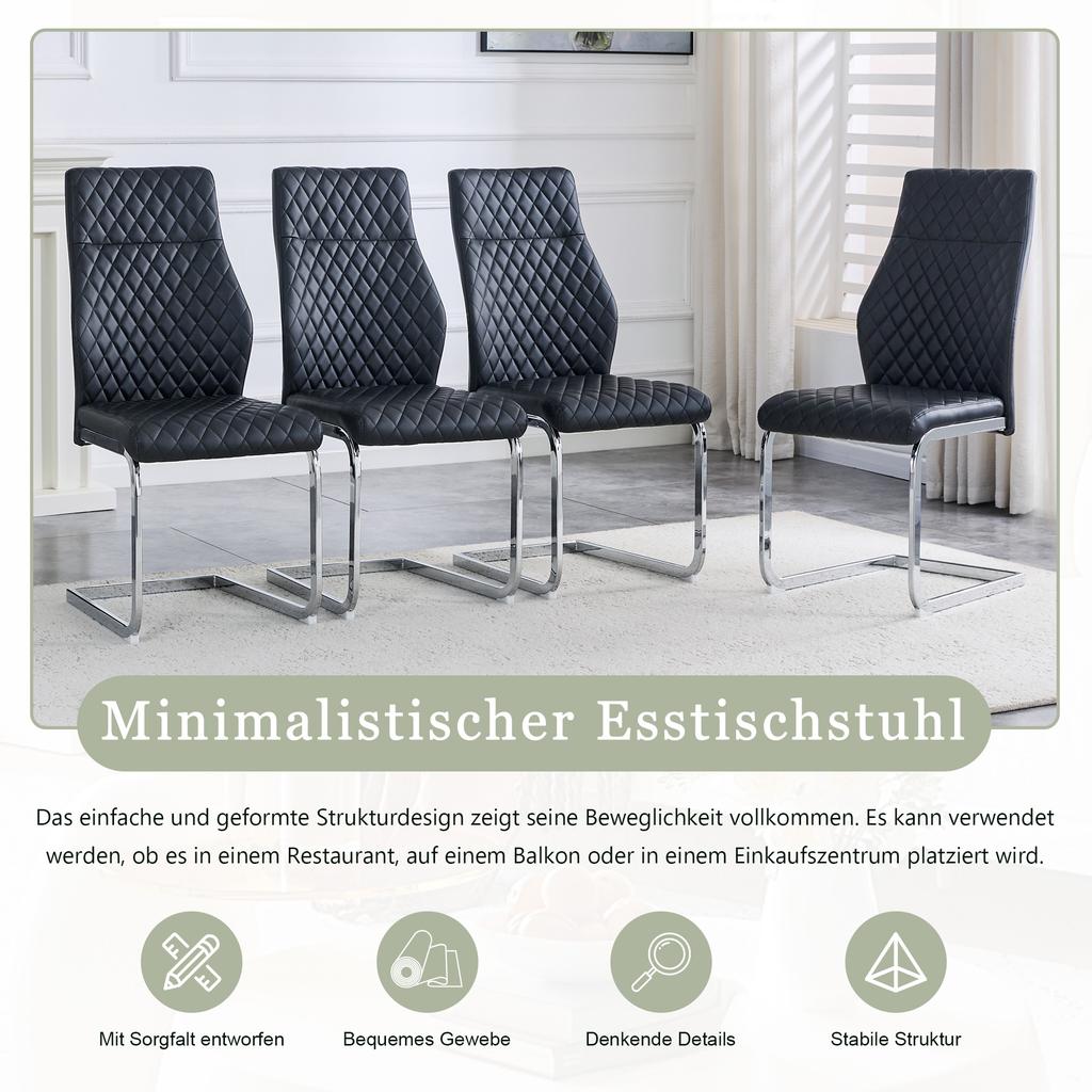 [Set of 2] Dining Chair in Black Diamond Pattern: High Backrest + Comfortable Seat Cushion, Silver-Colored Metal Frame Non-Slip and Durable