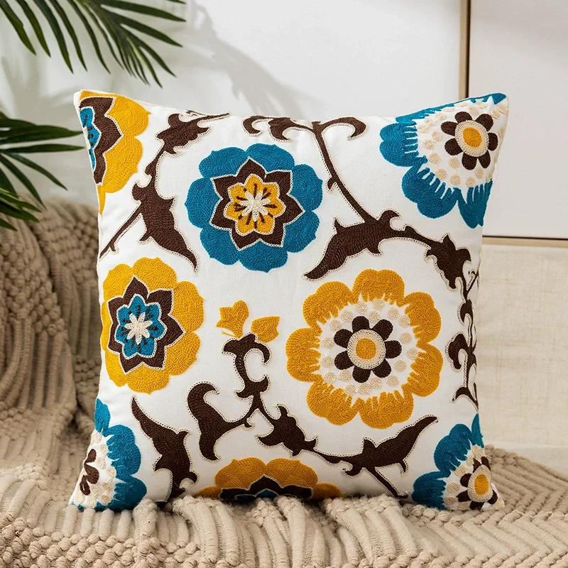 45X45Embroidery Pillowcase Pillow Cover Luxury Flower Nordic Vintage Style Cushion Covers Home Living Room Sofa Couch Seat Decor
