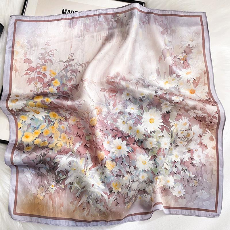 100% Pure Silk Scarf Women Neck Square Headband Scarves Bandana  Fashion Hijab Poncho Scarves Pashmina  Female Foulard 53cm