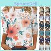 Casual Womens Round Neck Fashion 34 Sleeve Loose Printed Tshirt Ladies Top
