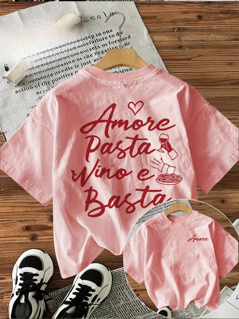 T-shirt Unisex Con Amore Pasta Vino E Basta (Amore Pasta Vino E Questo Basta) Grafica Cibo Italiano Maniche Corte