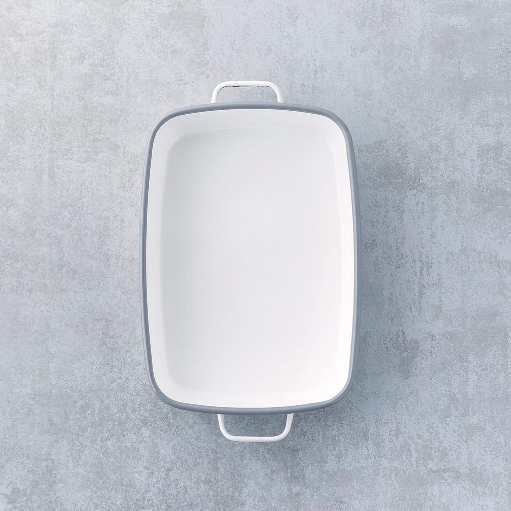 365methods Fuji Enamel Oven Dish, White X Light Gray, Shallow, Medium, 1.6L, YY-HM.W
