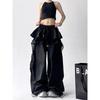 Y2K Black Cargo Pants Women Streetwear Lace Patchwork White Wide Leg Pants Summer Gyaru Harajuku Korean Baggy Trousers