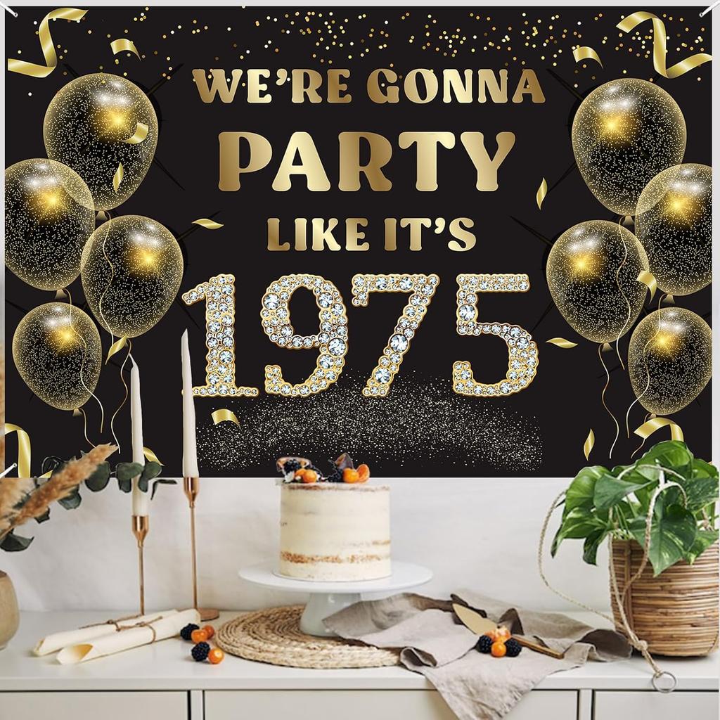 We’re Gonna Party Like It’s 1975 Birthday Banner Backdrop, Cheer To 50 Years Birthday Banner, 50th Birthday Party Supplies for Men Women