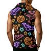 Men's Halloween Print Hooded Tank Top Casual Sleeveless Vest with Pockets Drawstring