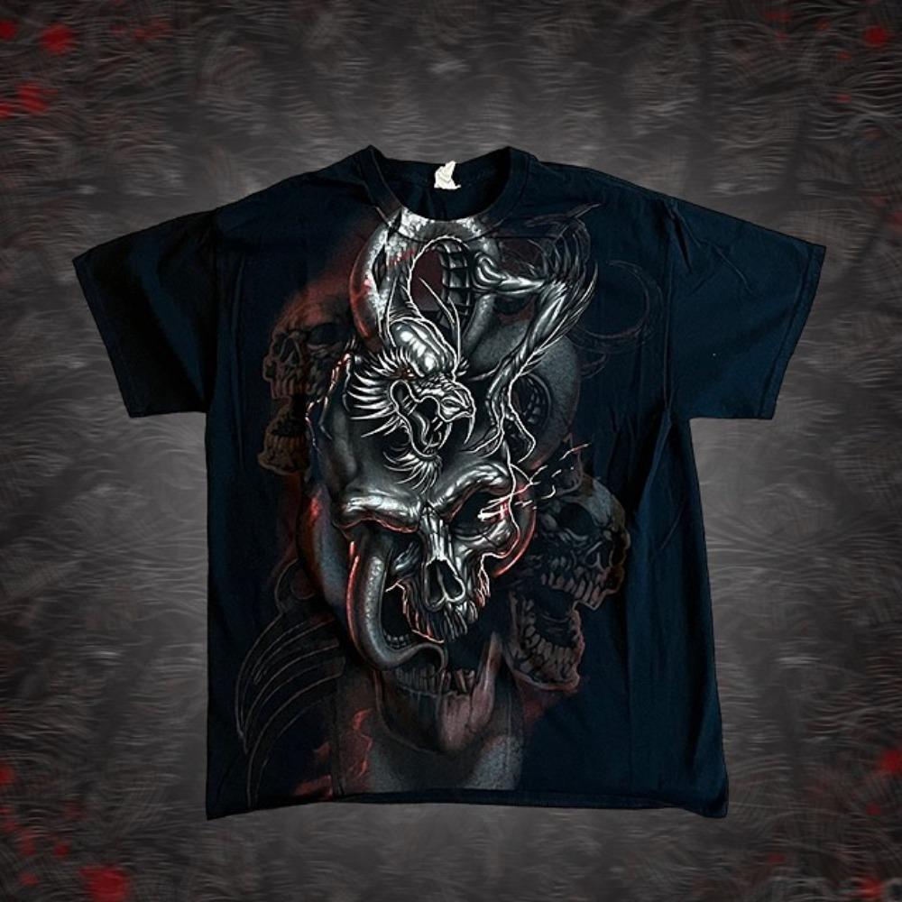 Vintage Graphic Print Short Sleeve Tees Top Harajuku Y2K Men's T-shirts Gothic Grunge Loose Tops Streetwear