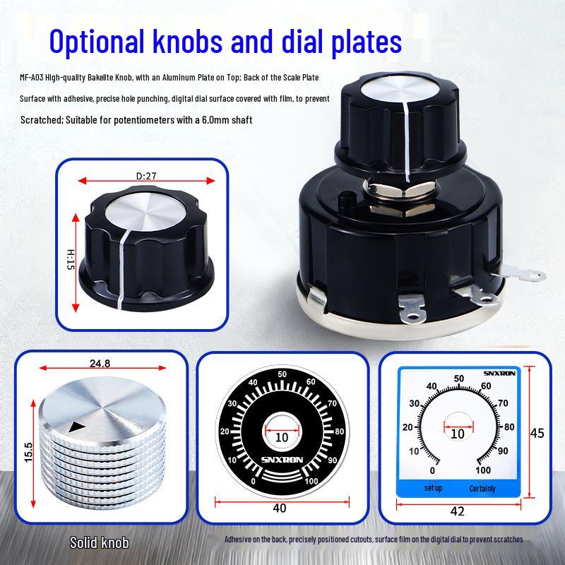 WX112 050 Adjustable Single-Turn Wirewound Potentiometer: 47, 560 Ohm, 1K, 2.2K, 4.7K, 10K, 47K Knob