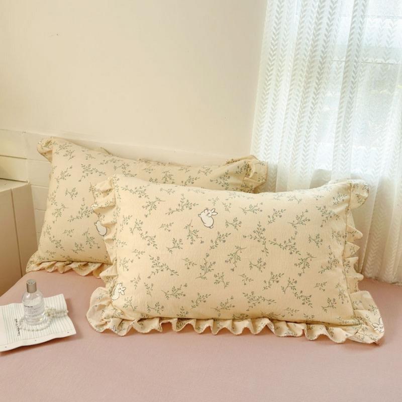 Gentle Floral Aerobic Knitted Cotton Bed Sheet with Lace Double Layered Yarn Duvet Cover Washed Cotton Bed Sheet 3pcs