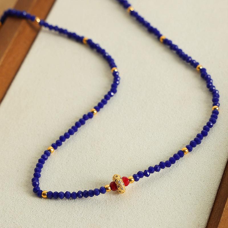 Naturstein Facettenschliff Runde Perlen Perlenkette Handgemacht Tschechischer Diamantring Kupfer Anhänger Schlüsselbein Kette Vielseitiger Schmuck Damen