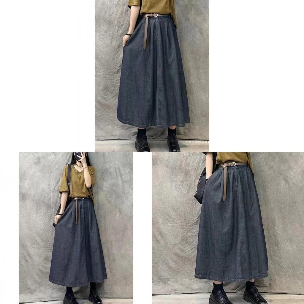 Cotton Blend High Waist Vintage Long Skirt For Women Spring Summer Casual Wear