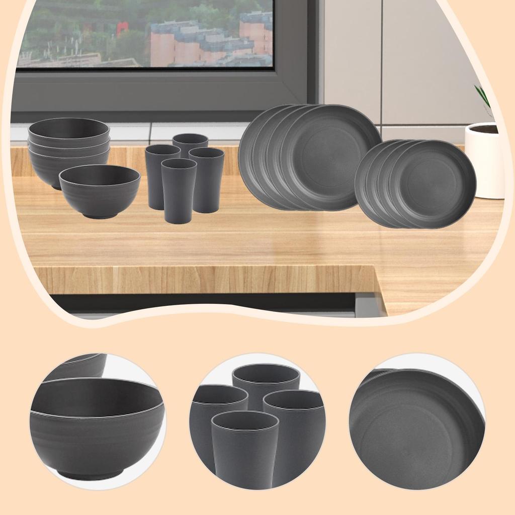 16-teilige Geschirrsets Rund Service für 4 Matt Minimalistisch Bruchfeste Teller Tassen für Party Wohnmobil Küche Haushalt Camping