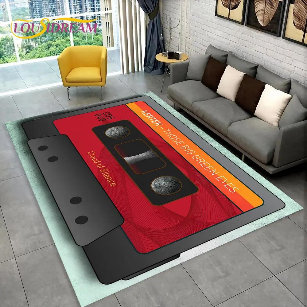 Alfombra de Área Grande con Patrón de Cinta de Cassette de Música Retro, Alfombra para Sala de Estar, Dormitorio, Sofá, Felpudo Decorativo, Felpudo Antideslizante