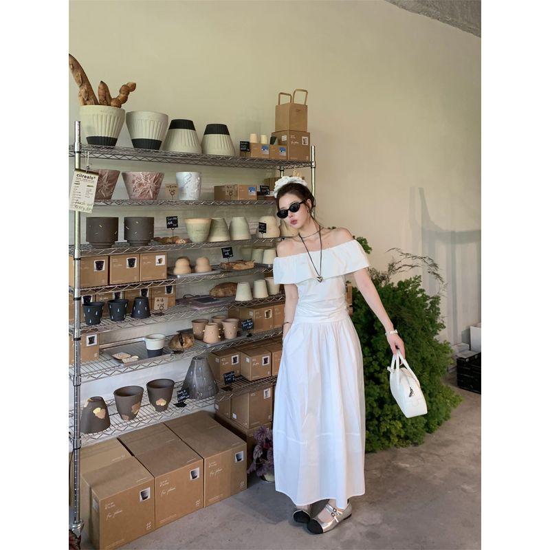 

Kumikumi Temperament Set French style off-Neck Collar Off-shoulder blouse Women Summer Slimming White Skirt Two-piece Set Top L