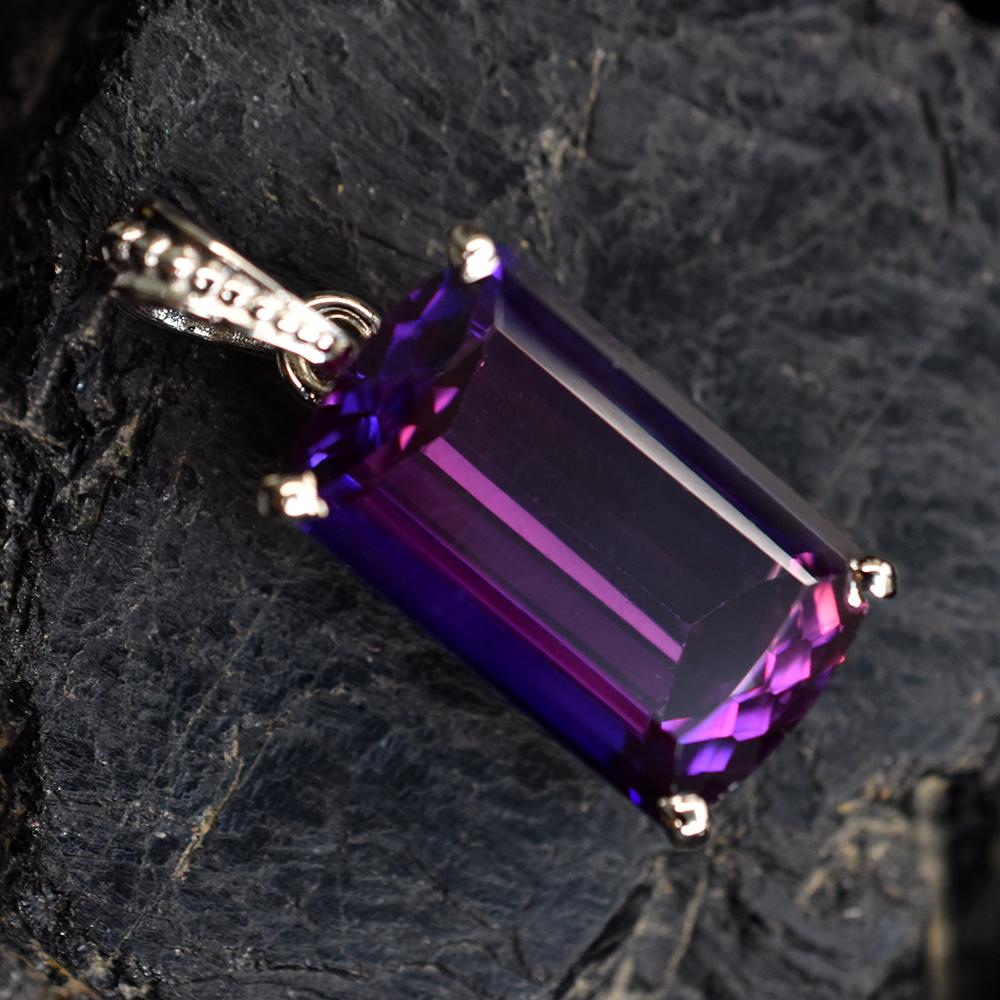 Pandantiv Safir Violet Baghetă Natural 32 Ct Argint Sterling 925 CERTIFICAT