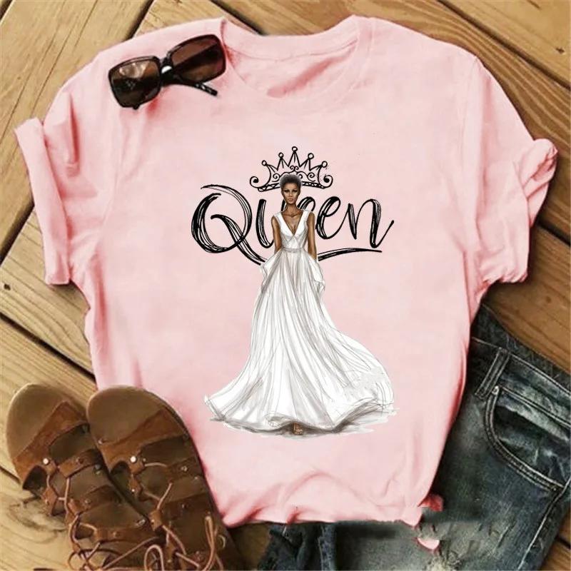 Pink Crown Queen Print Women T Shirt Short Sleeve O Neck Loose Women Tshirt Ladies Tee Shirt Tops Clothes Camisetas Mujer