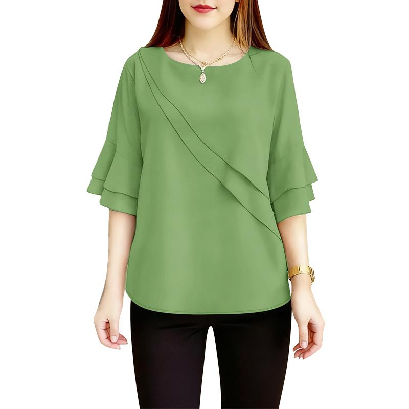 

ZANZEA Женская повседневная блузка с круглым вырезом, однотонная, с рукавом до локтя 5XL зелёный