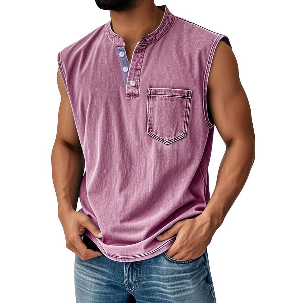 Men's Summer Solid Matching Color Pocket Sports Buttons Vest Men's Sports Casual Vest