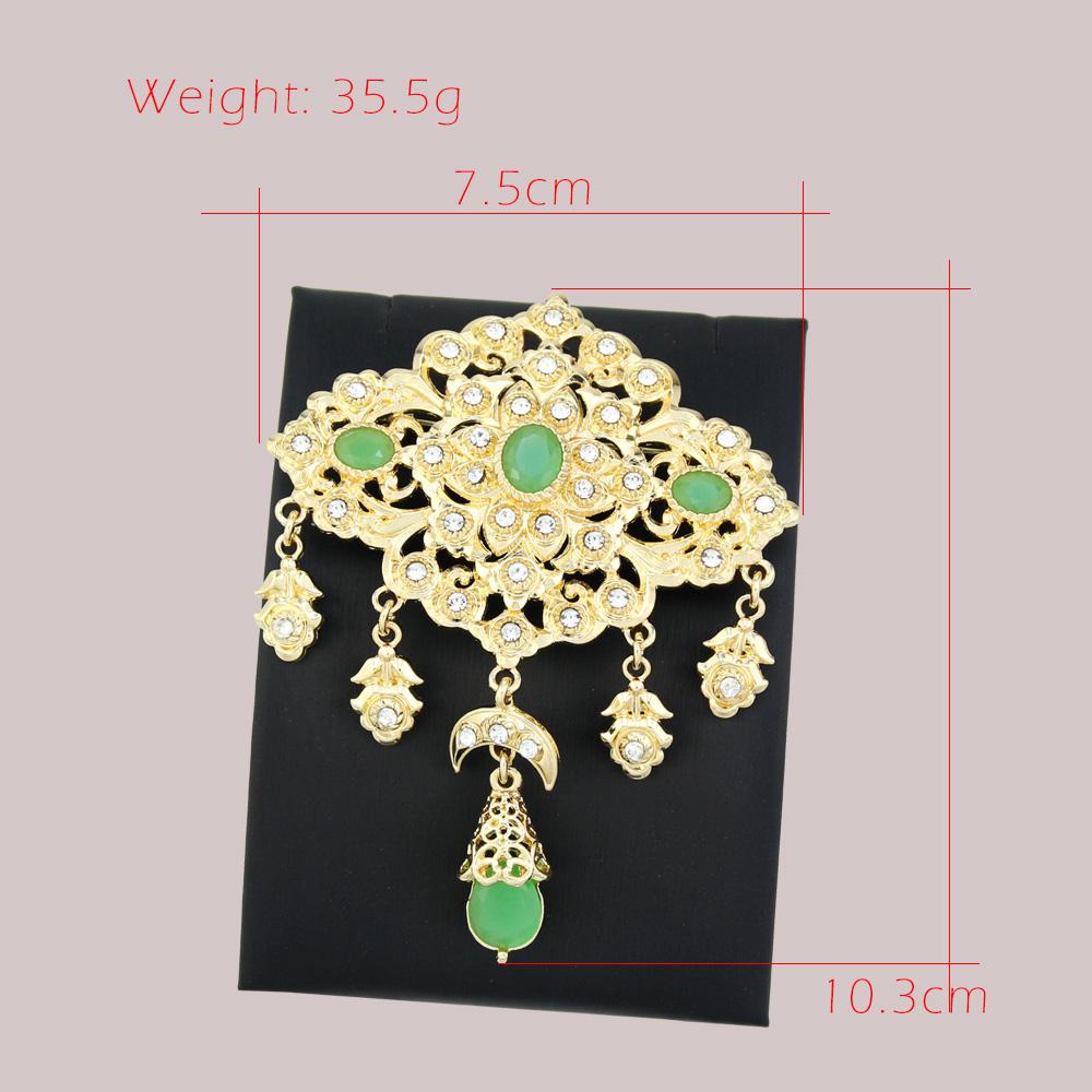 Sunspicems Elegent Crystal Women Brooch Morocco Jewelry Gold Arabic Caftan Hijab Brooch Pins Flower Bride Wedding Bijoux