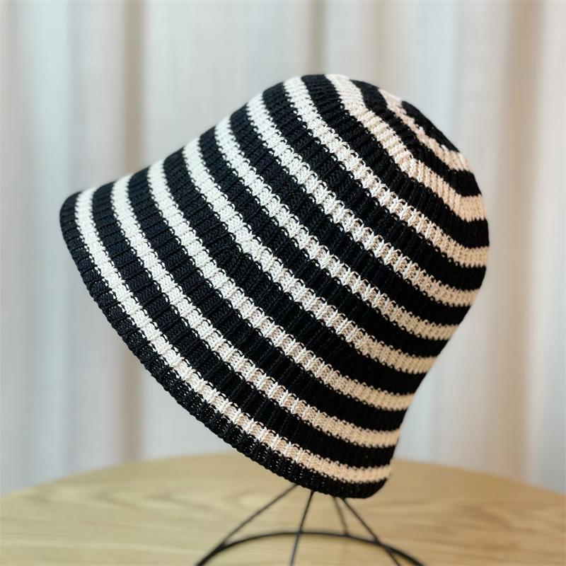 

Ladies Hats Casual Striped Fisherman Hats Fashion Knitted Bowler Hats Foldable чорний