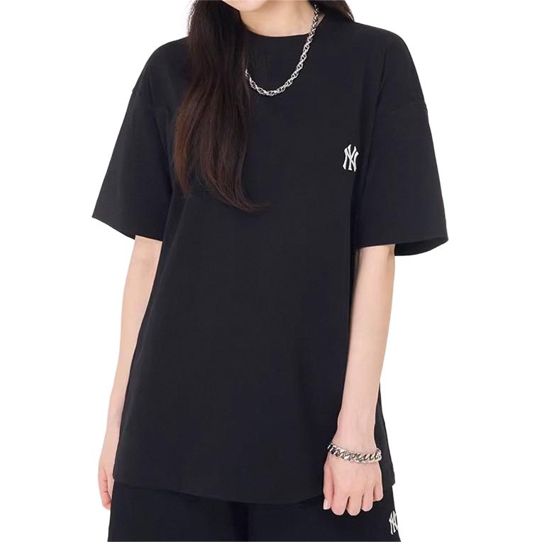 MLB New York Yankees Letter Print Logo Loose Casual Crew Neck Short Sleeve Drop Shoulder T-Shirt Women Tops Black 3FTSB0543-50BKS