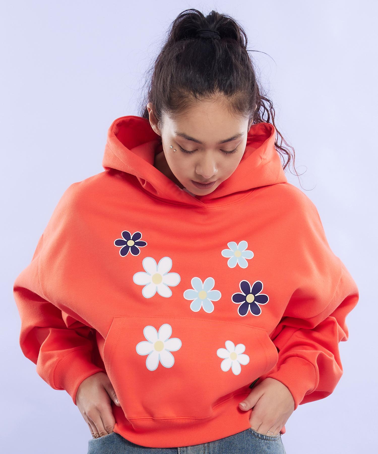 Cream Soda Lab Seven Flower Crop Hoodie Orange Free