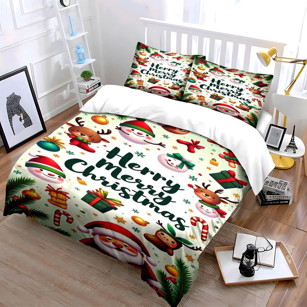 Christmas Bedding Set with Santa & Reindeer Bedding set (1 duvet cover, 2 pillowcases, duvet not included)