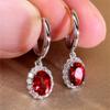 Oval Blue/Red Cubic Zirconia Dangle Earrings for Women Luxury Silver Color Wedding Accessories Elegant Lady Trend Jewelry