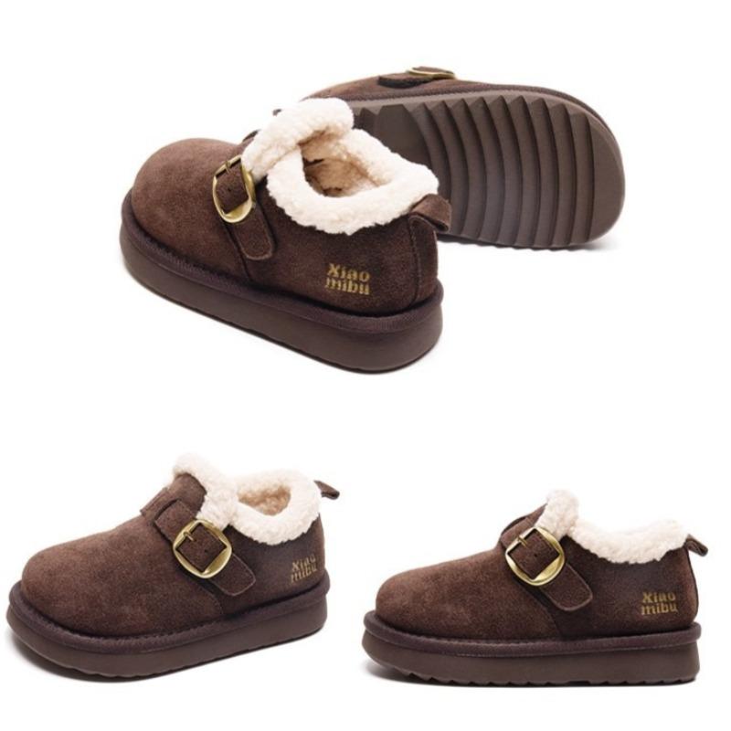 Winter Warm Cotton-padded Shoes for Girls Thickened Fleece-lined Snow Boots for Children and Non-slip Soft-soled Loafers for Boys