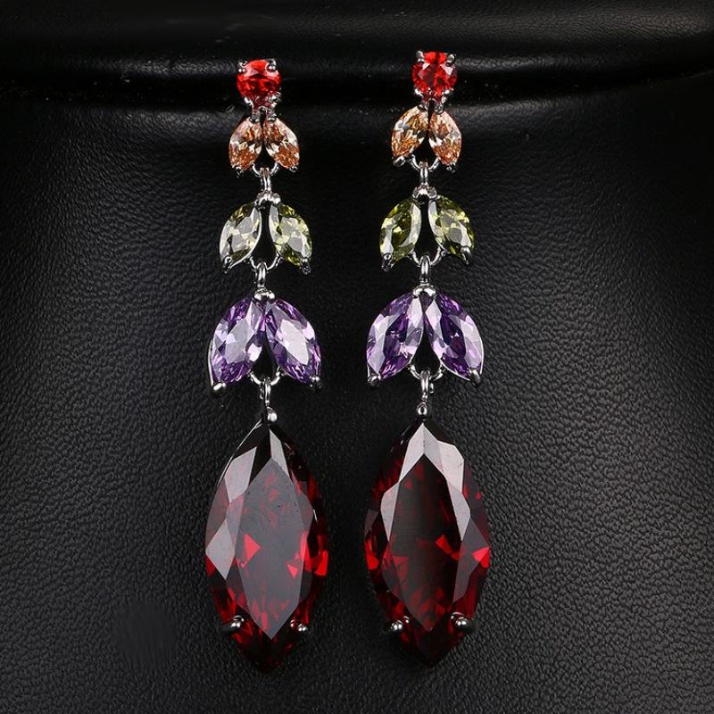 Colorful Cubic Zirconia Long Drop Earrings, Luxury Geometric Crystal Earrings, Elegant Evening Party Jewelry Gift