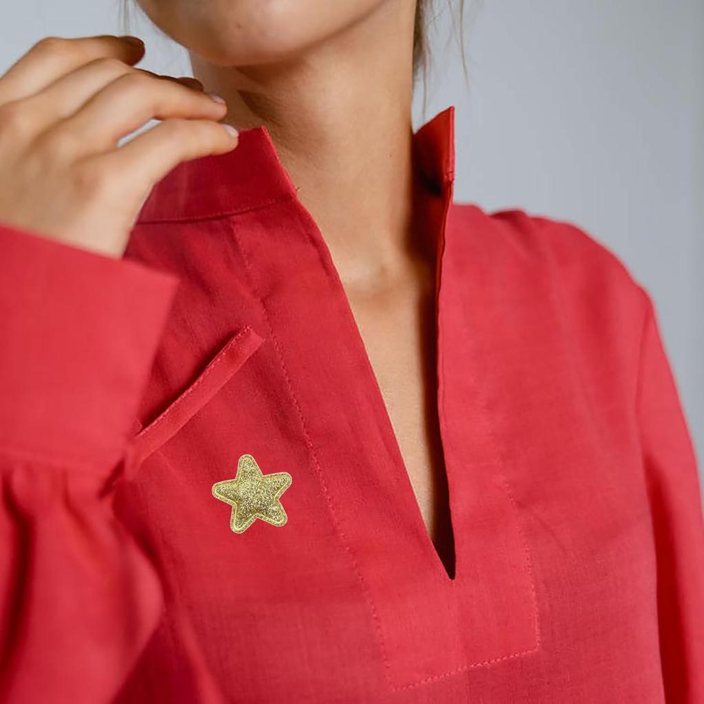 PRETYZOOM 100Pcs Glitter Star Cloth Patches Embroidered Appliques Decorative Iron On Patches for Clothing Bags Backpacks Jackets (Golden)