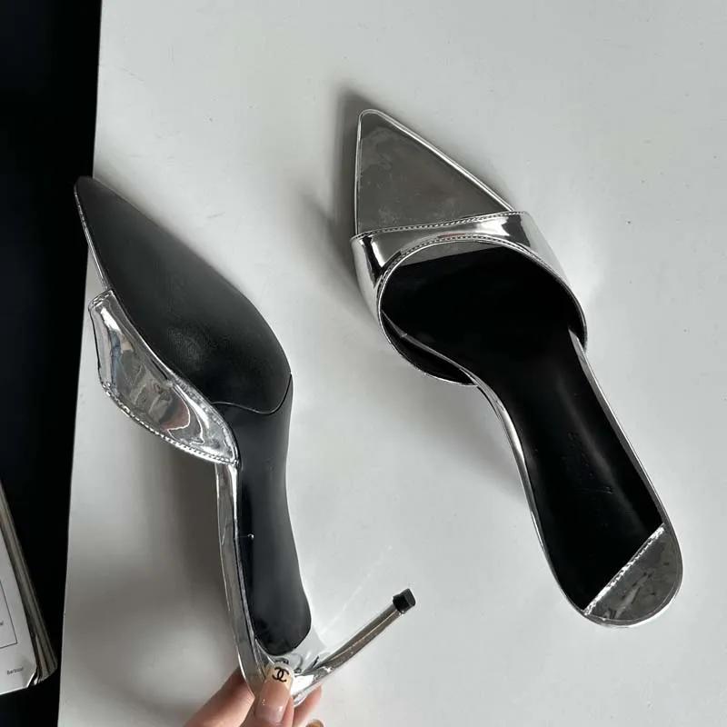 Fashion Eilyken 2025 New Summer Shallow Pointed Toe Thin High Heels Women Slippers Wedding Sandals Fashion Mule Slides Shoes