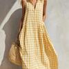 Women's Gingham Sleeveless Collared Loose Maxi Dress Casual Summer Dress