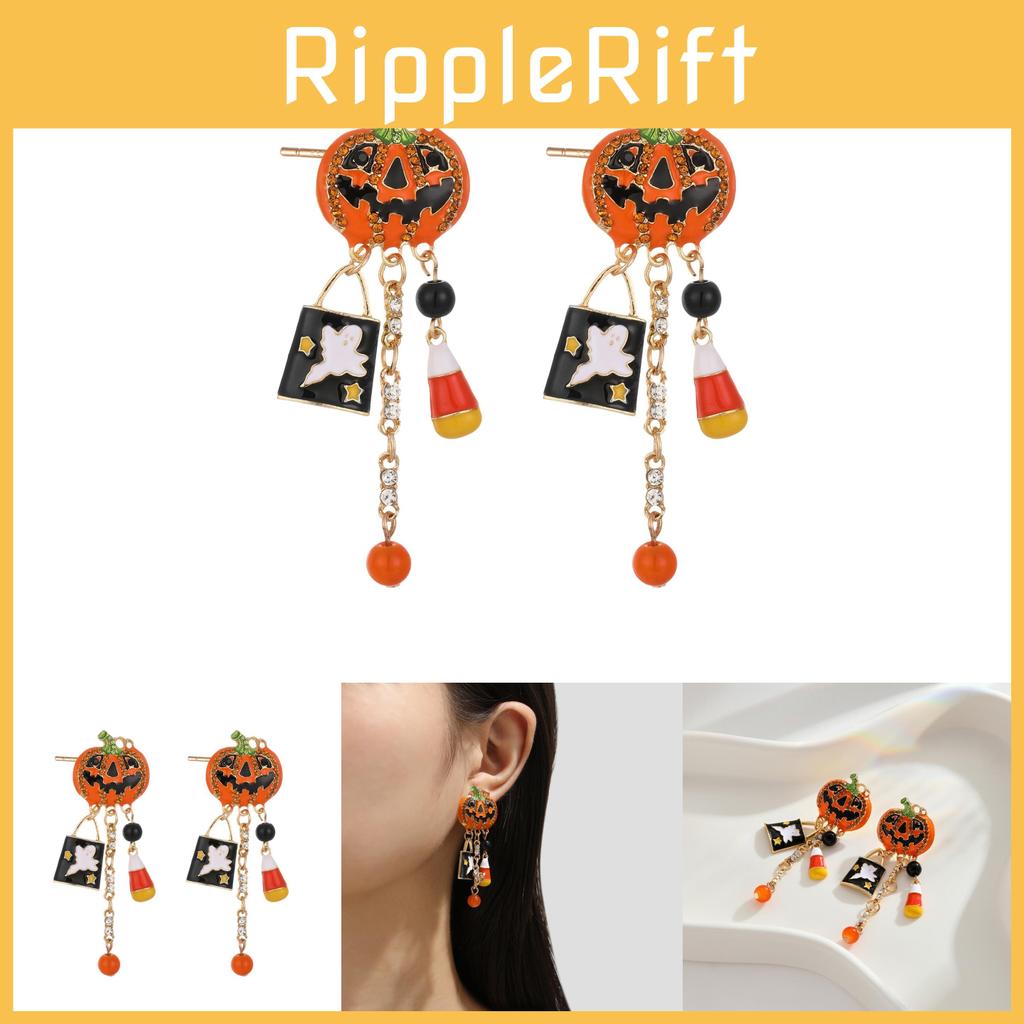 Halloween Stunning Pumpkin Ghost Earrings With Elegant Tassels And Sparkling Zircon Women For