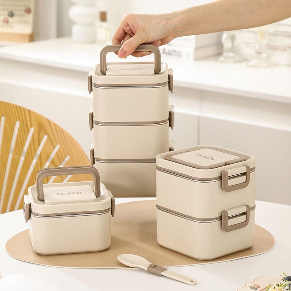 304 Stainless Steel Lunch Container Leakproof Food Storage Box Square Lunch Box  Microwaveable