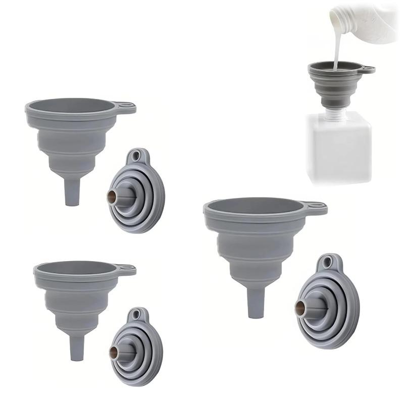 2025 New Silicone Collapsible Kitchen Funnel Set (3PC) - Food Grade Liquid Transfer Funnels for Bottles, Oil, Cooking Gadgets