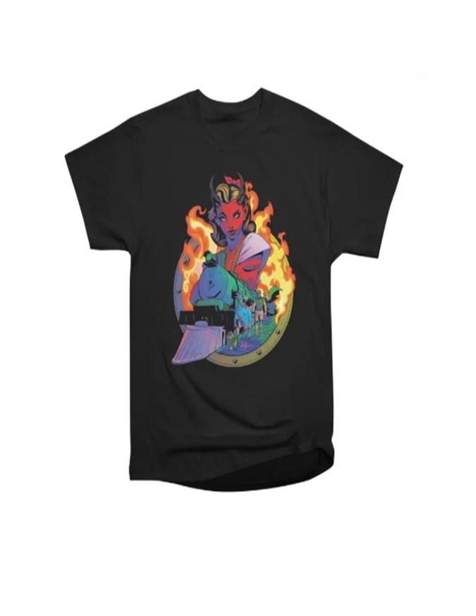 Anime Devil Girl Train Fire Fantasy Graphic T-Shirt S