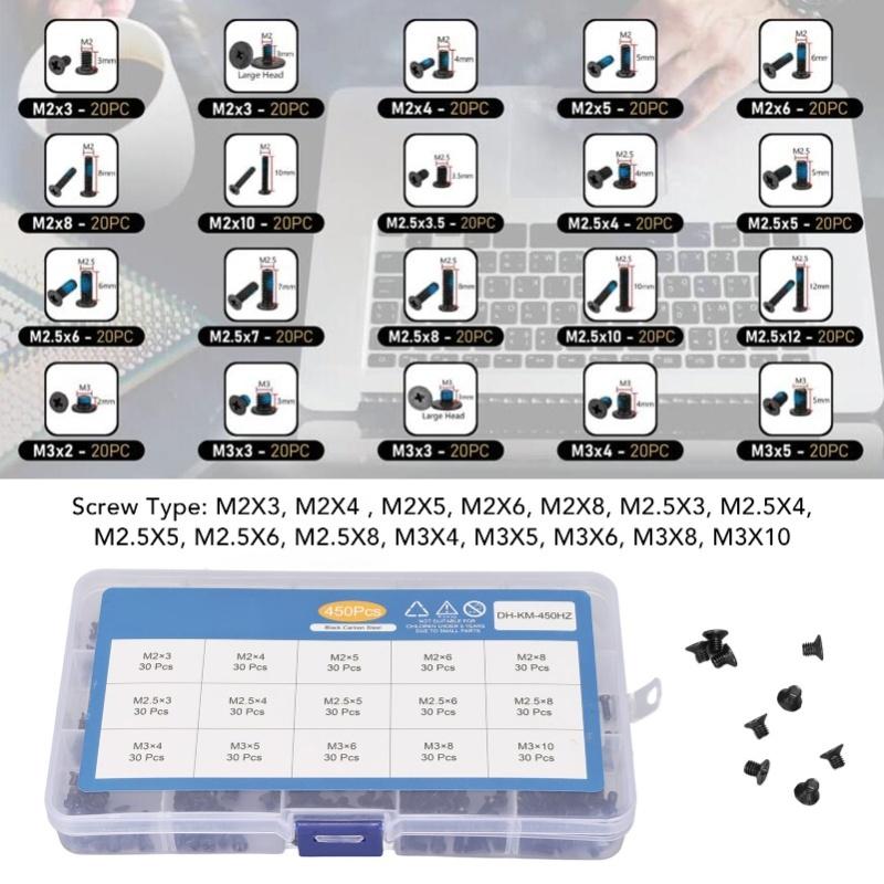 450 PCS Laptop Screws 15 Type Portable Universal Laptop Replacement Repair Carbon Steel Screw Kit With Storage Box