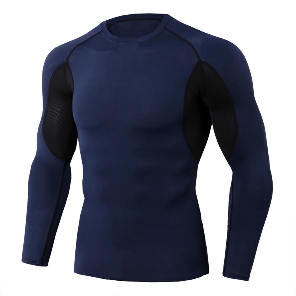 Men's Long Sleeve Fast Drying Yoga Fitness Print Soft T-Shirt Top Sports Basketball Tight Blouse