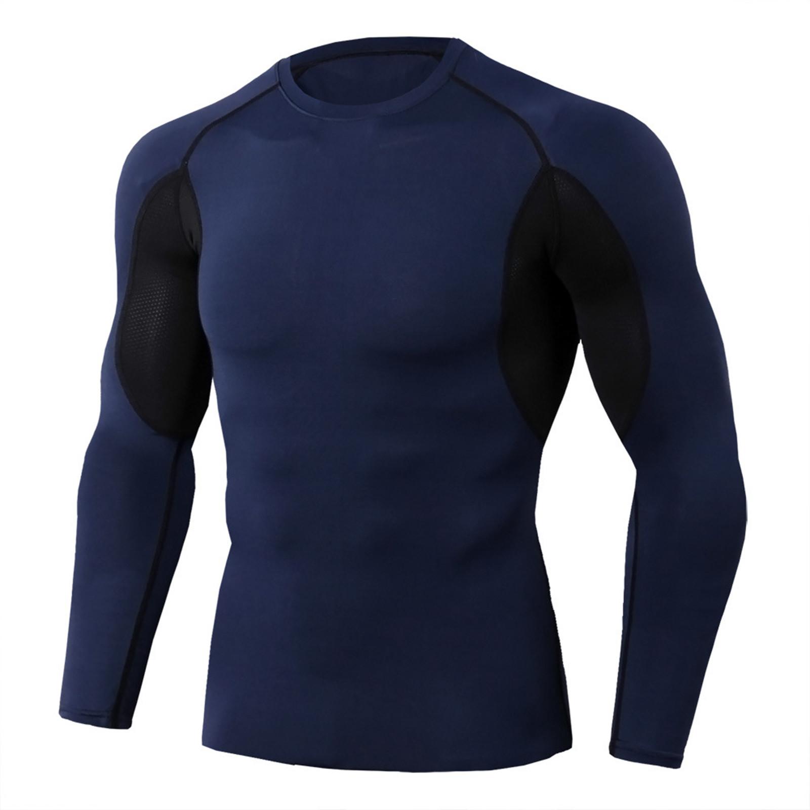 

Men s Long Sleeve Fast Drying Yoga Fitness Print Soft T-Shirt Top Sports Basketball Tight Blouse L Темно-синій
