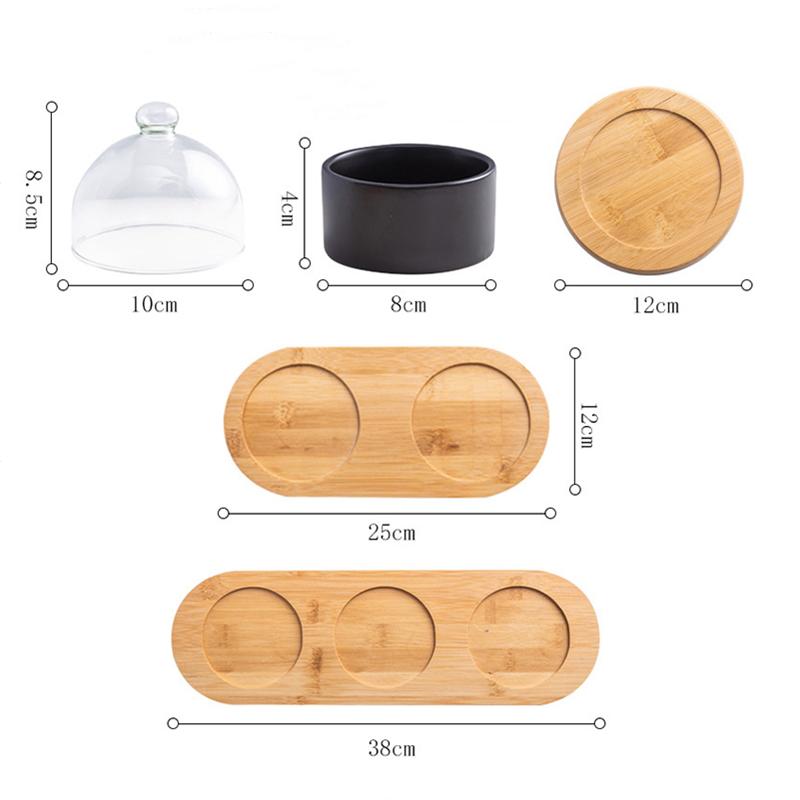 Japanese Tableware Black Ceramic Dessert Bowl Fruit Platter Creative Glass Cover Household Snack Plate Dried Fruit Cake Plate