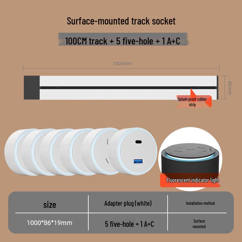 Movable Surface-Mounted Wireless Track Socket for Kitchen Island