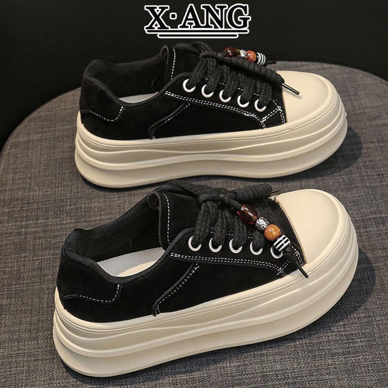 Leather board shoes women's muffin thick-soled heightening women's shoes autumn and winter new versatile little white shoes casual sports shoes